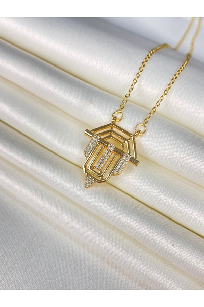 Furtek Aksesuar Women's Knight Gold Steel Necklace Serenay Sarıkaya Necklace with Zircon Stone Trend