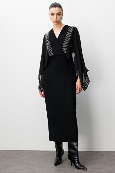Moda İlgi MODAİLGİ Taş Detaylı Kalem Elbise 60092 Siyah