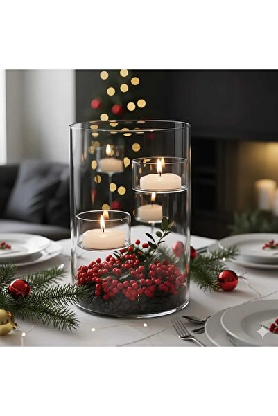 Bacoss DEKORATİF ŞEFFAF SİLİNDİR CAM MUMLUK-BÜYÜK BOY (BC-1260)