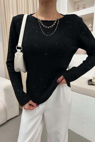 mylove Pullu Kayık Yaka Kazak Siyah