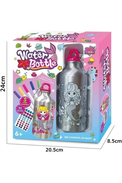 UKR DIY Mermaid Water Bottle Steel Eco Leakproof with 45 Stickers & 5 Markers (Mermaid)