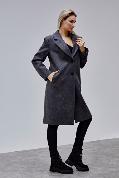 Bolivente Rosalia Anthracite Regular Fit Double-Breasted Cashmere Coat