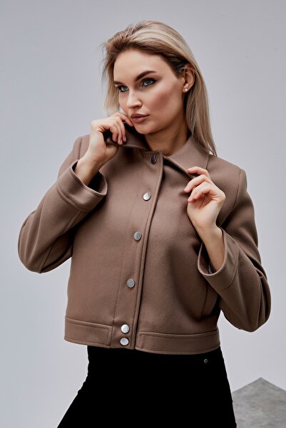 Bolivente Amelie Mink Regular Cashmere Jacket with Snap Closure