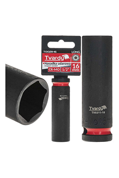 Tvardy 1/2" 6-Point Long Impact Socket, Cr-Mo, T00211-16