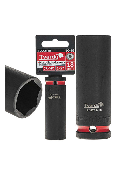 Tvardy Long 6-point impact socket 1/2" 18 mm, Cr-Mo, T 00211-18