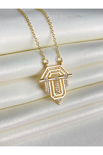 Furtek Aksesuar Women's Knight Gold Steel Necklace Serenay Sarıkaya Necklace with Zircon Stone Trend