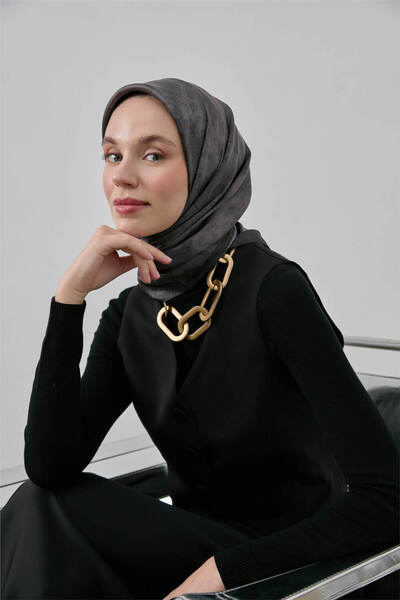 Silk Home Shiny Sparkle Scarf Anthracite Ethnic Pattern 90*90