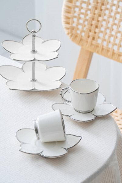 ACAR Joyce Silver 2-Person Coffee Cup Set with Stand - 90 ml