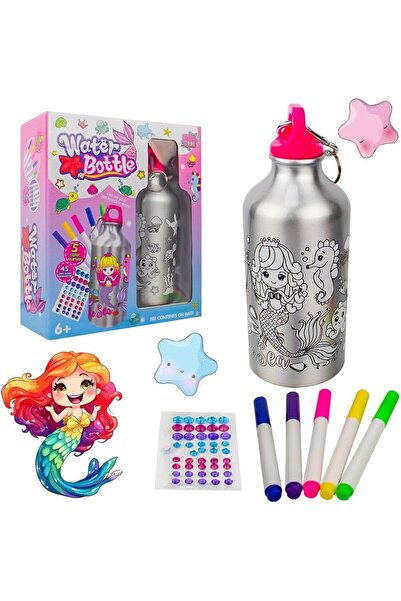 UKR DIY Mermaid Water Bottle Steel Eco Leakproof with 45 Stickers & 5 Markers (Mermaid)