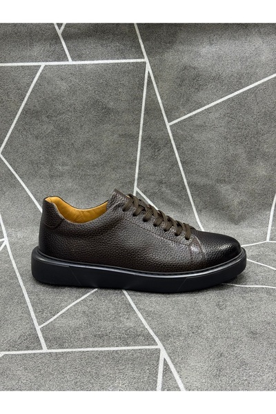 NYZ Brown Genuine Leather Lace-Up Sneaker Shoes