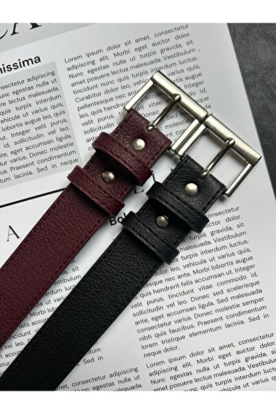 LİA KEMER 2-Pack Lyric Square Patterned Women's Silver Buckle Belt Jacket Belt Dress Belt Trouser Belt