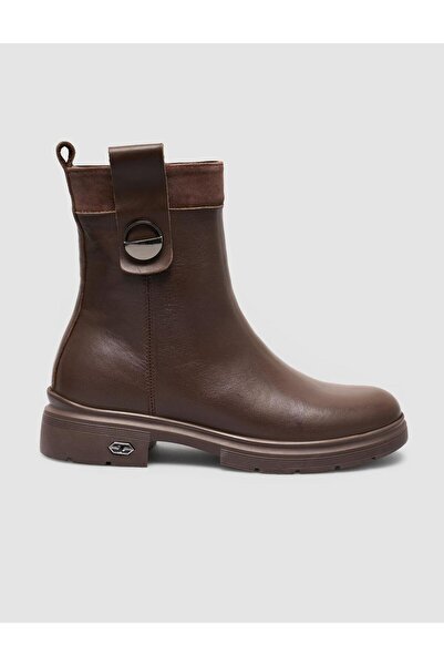 Cabani 100% Genuine Leather Brown Embroidered Women's Casual Boots