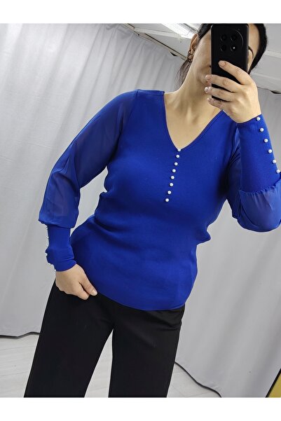 tellevolle بلوزة شيفون بأكمام مفصلة بتفاصيل دقيقة