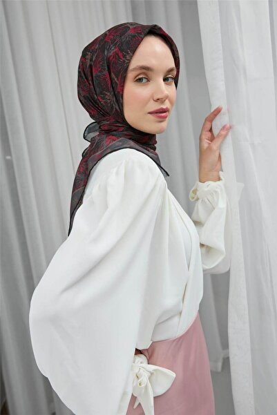 Silk Home Cotton Polyester Soft Scarf Navy Blue Leaf Pattern 90*90