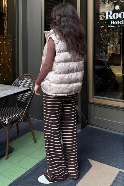 Madmext Beige Mock Neck Lined Women's Puffer Vest Mg2592