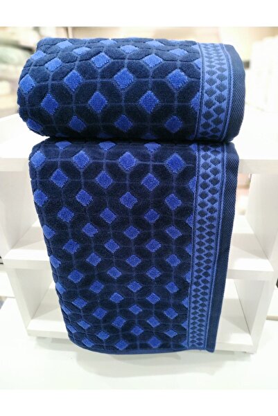 Özdilek 2 komada Decora Somot ručnika za ruke i lice 50x90 tamnoplavi