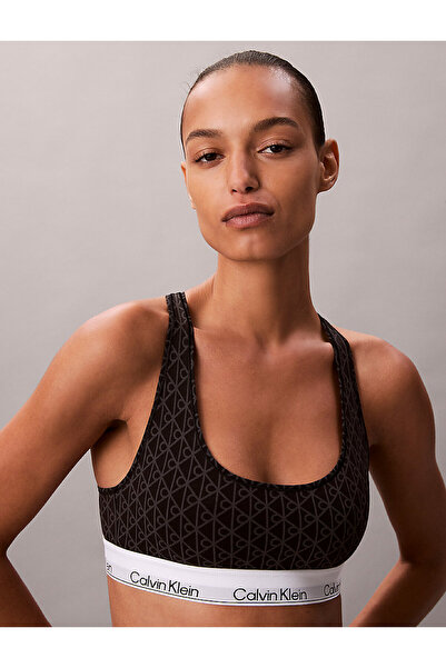 Calvin Klein Dámsky bralet s potlačou textu s monogramom - čierny