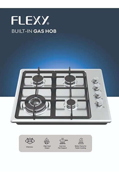flexy Built-in Gas Cooktop FKH465SD, 4 Burners, 3.3 kW SABAF Burner, Stainles...