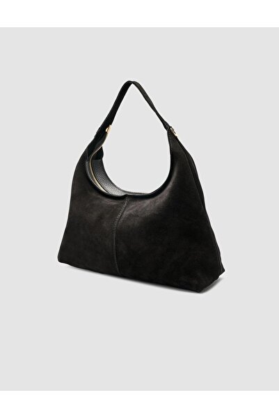 Cabani 100% Leather Suede Black Women's Shoulder Bag with Removable Strap
