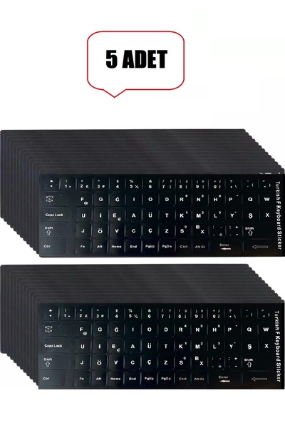 Derwell 5 Adet Türkçe F Klavye Etiketi Laptop Pc Sticker Kaliteli Pvc-Keyboard Sticker PVC Harf Çıkartmaları