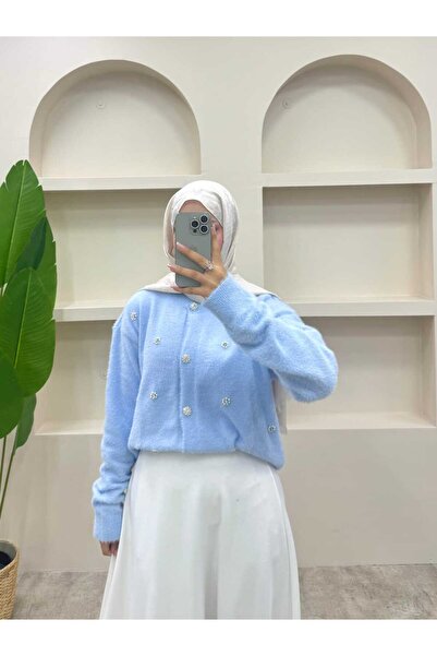 lurex moda Pearl Detailed Angora Cardigan