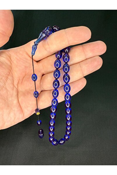 Anemore Collection سبحة مصنوعة يدويًا من العقيق الناري بقطع حبوب، لون أزرق دا...