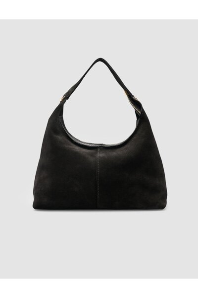 Cabani 100% Leather Suede Black Women's Shoulder Bag with Removable Strap