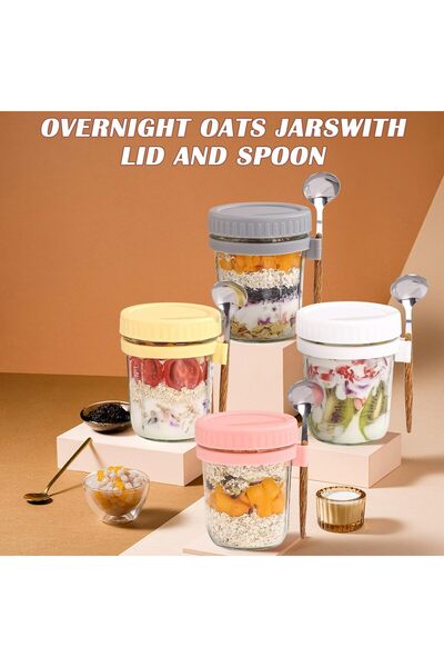 genernic Necomi Overnight Oats Containers with Lid and Spoon, 4 Pack 350ML Glass Meal Prep Jars