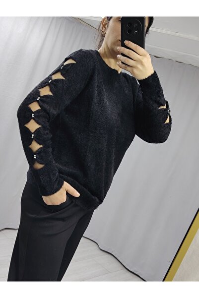 tellevolle sakallı iplik kolları baklava dilimli taşlı bluz