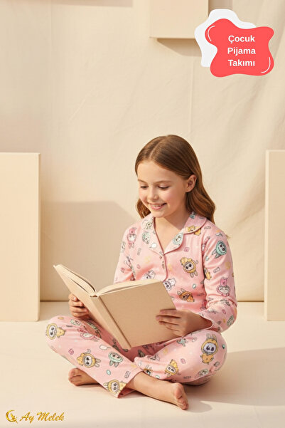 AYMELEK Girls' Pajamas Cotton Patterned Long Sleeve Bottom Top Pajama Set