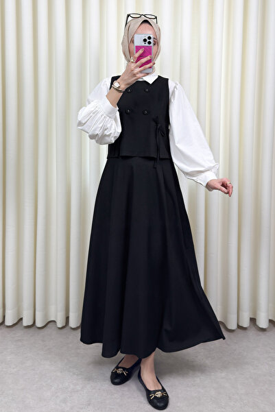 Salih Çelebi Κοστούμι Γιλέκο με Λεπτομέρειες στα Κουμπιά 0049 - ΜΑΥΡΟ