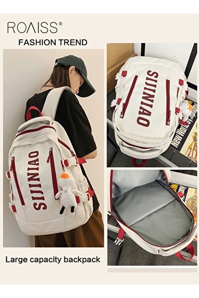 ROAISS Large Capacity Fashion Contrast Backpack Campus Travel Multi Pocket Adjustable Shoulder Strap Backpa