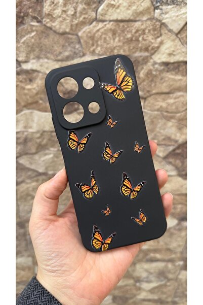 Vip Case Infinix Note 30 Compatible Orange Butterfly Patterned Silicone Shock-Absorbing Classic Protected Rubber Case 277