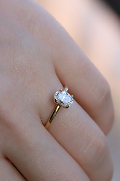 Coy Diamond 1.00 Karat Oval Pırlanta Tektaş Yüzük,GIA Sertifikalı,14 Ayar Altın Oval Pırlanta Yüzük