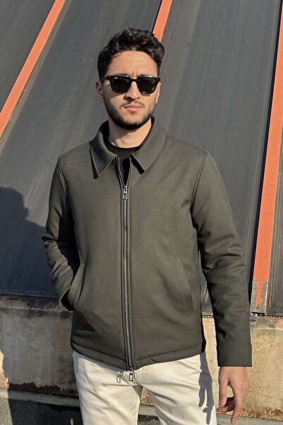 inpool Men'S, Slim-Fit, Shirt Collar, Metal Double Zipper, Old Money Culture, Semi-Coat, Jacket 650