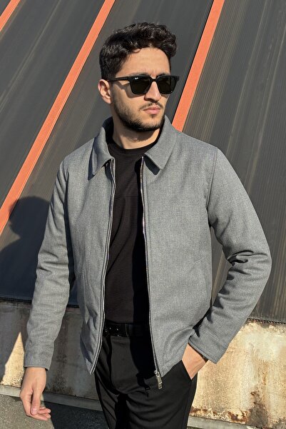 inpool Men'S, Slim-Fit, Shirt Collar, Metal Double Zipper, Old Money Culture, Semi-Coat, Jacket 650