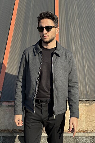 inpool Men'S, Slim-Fit, Shirt Collar, Metal Double Zipper, Old Money Culture, Semi-Coat, Jacket 650