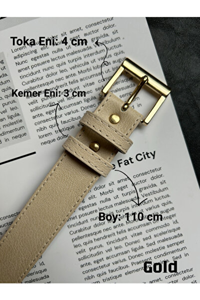 LİA KEMER 2-Pack Lyric Square Patterned Women's Gold Buckle Belt Jacket Belt Dress Belt Trouser Belt