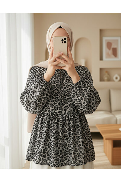 Modamorfo بلوزة نسائية منقوشة بأكمام طويلة 970 - أنثراسيت