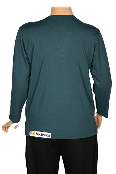 Pıtırcık Cimariva Women's Neval Plus Size V Neck Stone Dark Turquoise Blouse