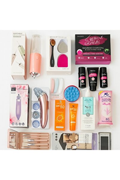 AMYTIS GARDEN مجموعة العناية بالجمال مع أدوات للوجه وفرش وشفرات حلاقة للحواجب والرموش والعناية بالبشرة وواقي الشمس