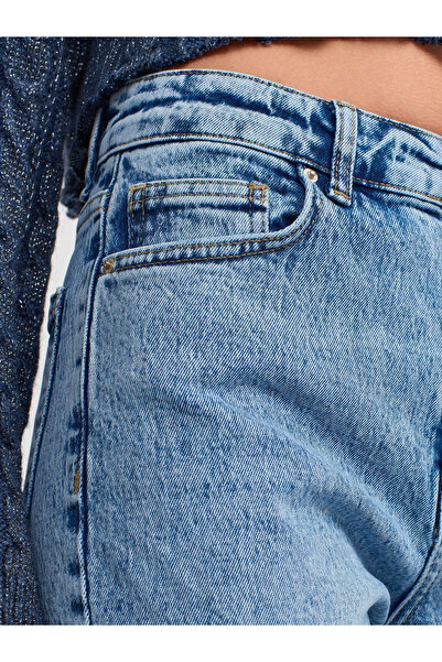 mooishan Arianna Light Blue Snow Washed talie înaltă denim Pantaloni Mom pent...