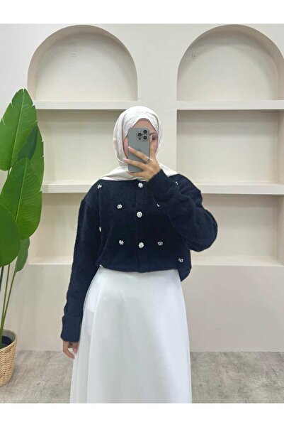 lurex moda Pearl Detailed Angora Cardigan