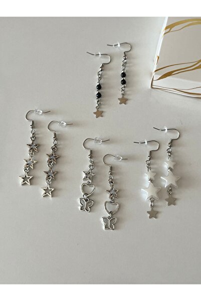 H&T acsessories Özel Tasarım Sallantılı 4lü Gümüş Küpe Seti