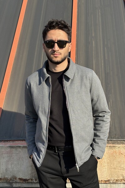 inpool Men'S, Slim-Fit, Shirt Collar, Metal Double Zipper, Old Money Culture, Semi-Coat, Jacket 650