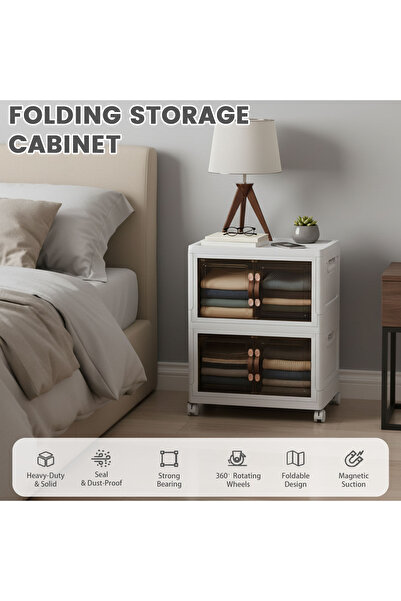 CHOIWIN Foldable Rolling Storage Cabinet (22.05”H x 17.72”W x 11.81”D) - 2-Tier Dust-Proof Organizer with