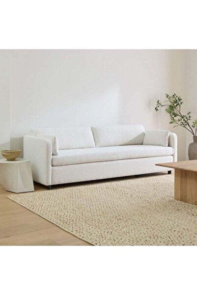 levano Two-Seater Sofa – Swedish Wood & Bouclé, White