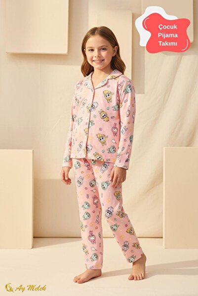 AYMELEK Girls' Pajamas Cotton Patterned Long Sleeve Bottom Top Pajama Set