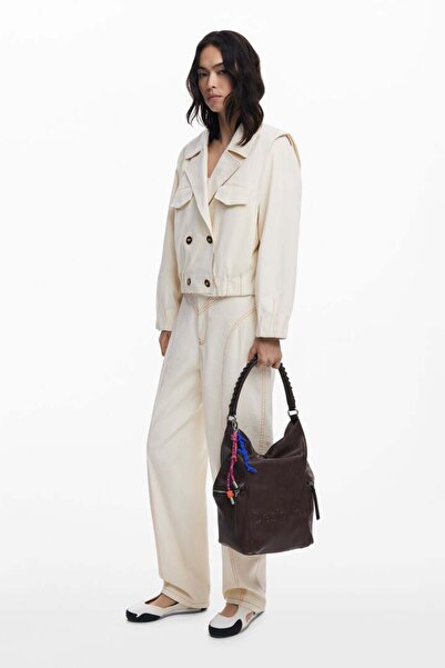 Desi Suede-effect backpack with large logo