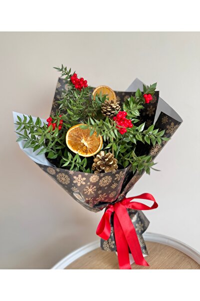 SLD BOTANIK Kartopu Desenli Kağıtta Kokina - Yılbaşı Hediye Çiçeği (Kırmızı M...